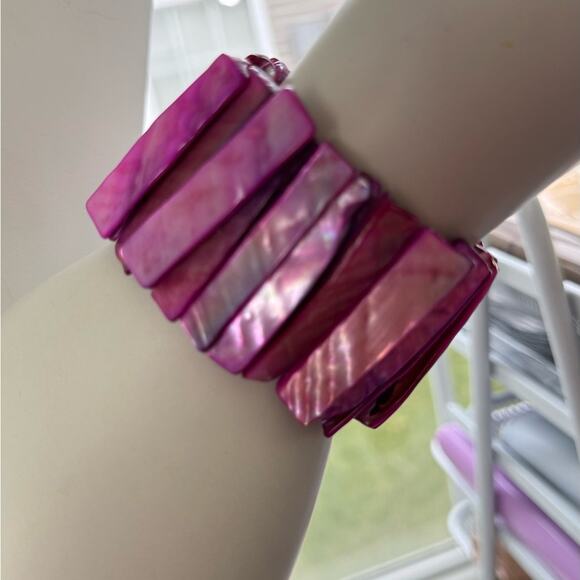 Fashion Pearl Essence Shell Purple Stretch Bracelet - Picture 2 of 5